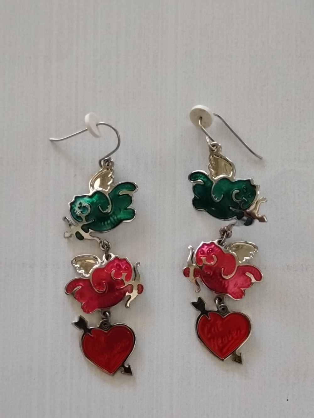 Edgar Berebi Cat Cupid Earrings with Green, Pink & Red Accents NWOT